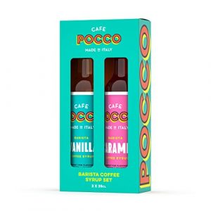 Cafe Pocco Coffee Syrup Set - 250ml Glass Bottles - Caramel & Vanilla - Perfect For Making Lattes, Iced Lattes and Frappes
