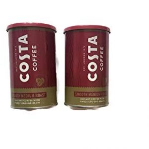 Costa Coffee Smooth Medium Roast Instant Coffee with Finely Ground Beans 2 Tin Bundle