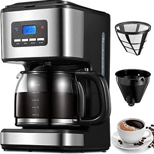 Filter Coffee Machine, 1.8 Litre Programmable Drip Coffee Maker with Fast Brewing Technology, LED Display Coffee Brewer with Glass Carafe & Reusable Filter, Keep Warm & Brew Pause & Auto Shut Off
