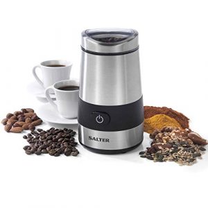 Salter EK2311 Electric Kitchen Coffee and Spice Grinder, 60 g, 200 W, Stainless Steel, One Touch Button, Transparent Lid, Grinding Machine For Coffee Beans, Mixer Grinder for Indian Cooking, Silver