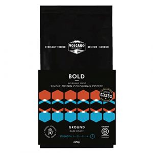 Volcano Coffee Works | Bold Morning Shot | Ground Coffee | Ethical & Carbon Neutral Filter Coffee | Colombian Origin | 200g
