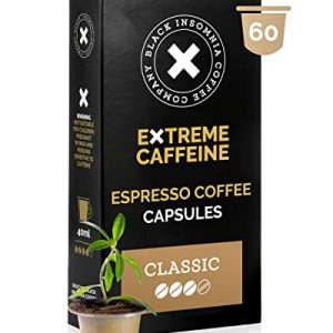 Black Insomnia Strongest Coffee in the World Capsules Nespresso® Compatible I I 1105mg Caffeine per 12 oz Cup I Compostable Coffee Pods I 100% Robusta Beans I Classic Flavour 6x10 Strong Coffee Pods
